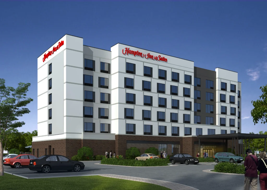 Rendering of Hampton Inn designed by Southeast Hotel Architecture Firm Isom Ham Design Group